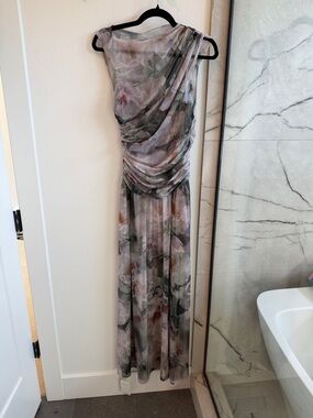 Abercrombie & Fitch Sheer Floral Draped Maxi Dress in Soft Pastels